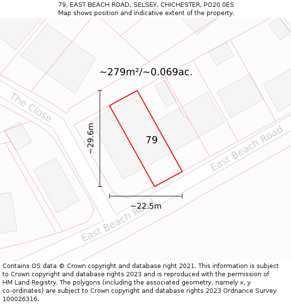 79, EAST BEACH ROAD, SELSEY, CHICHESTER, PO20 0ES: Plot and title map
