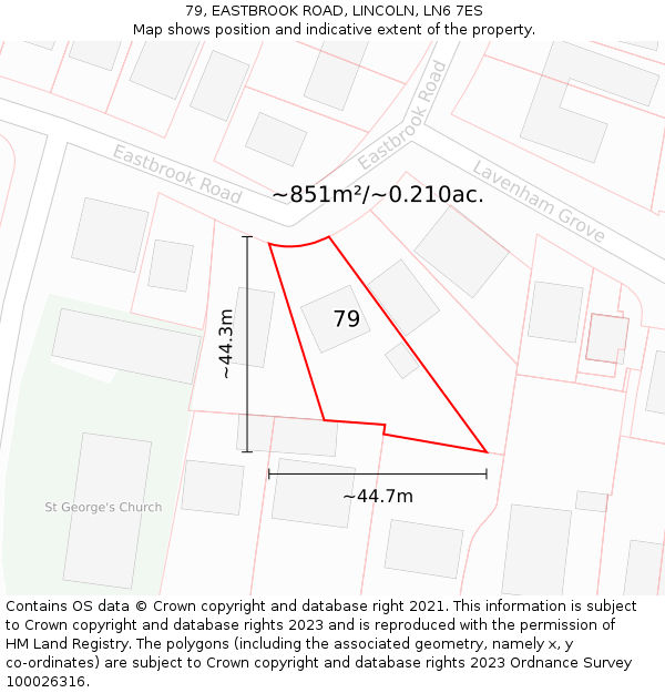 79, EASTBROOK ROAD, LINCOLN, LN6 7ES: Plot and title map