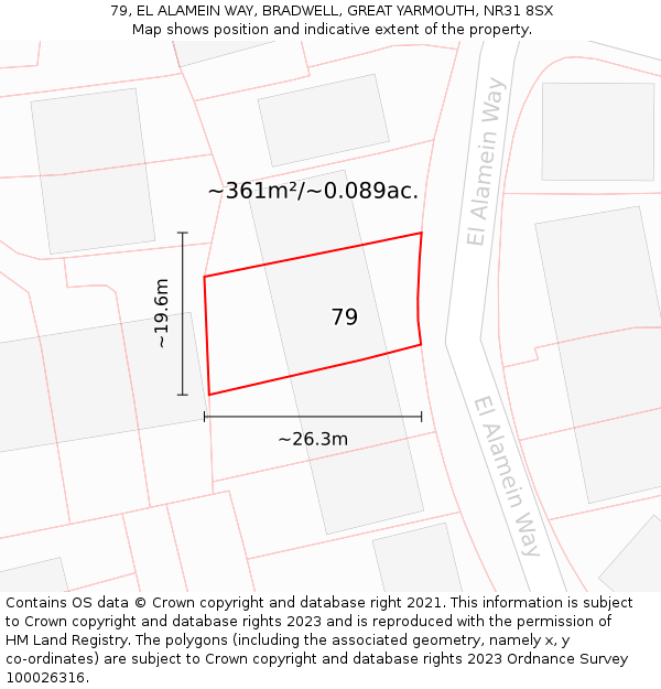 79, EL ALAMEIN WAY, BRADWELL, GREAT YARMOUTH, NR31 8SX: Plot and title map