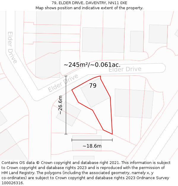 79, ELDER DRIVE, DAVENTRY, NN11 0XE: Plot and title map