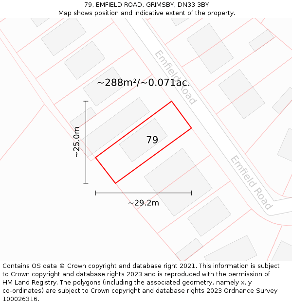 79, EMFIELD ROAD, GRIMSBY, DN33 3BY: Plot and title map