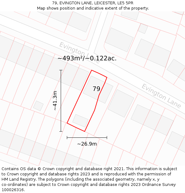 79, EVINGTON LANE, LEICESTER, LE5 5PR: Plot and title map