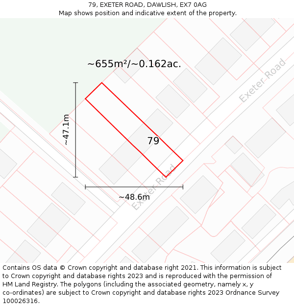 79, EXETER ROAD, DAWLISH, EX7 0AG: Plot and title map