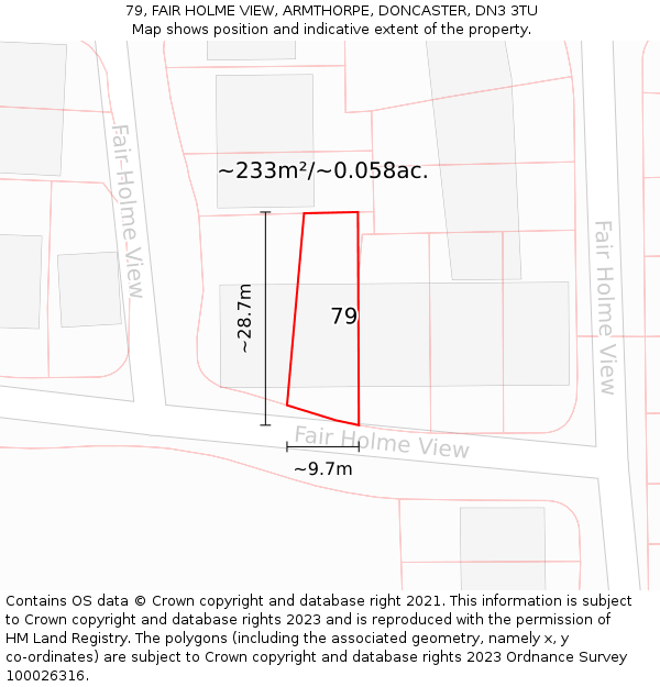79, FAIR HOLME VIEW, ARMTHORPE, DONCASTER, DN3 3TU: Plot and title map