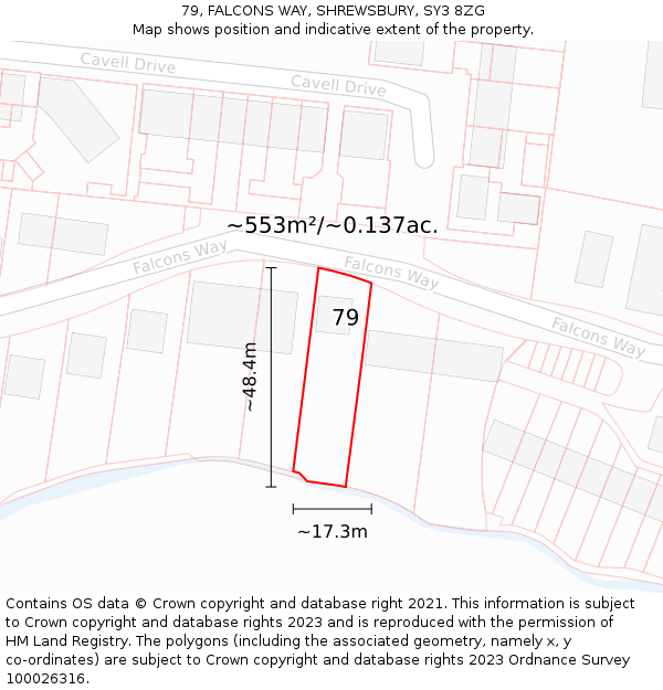 79, FALCONS WAY, SHREWSBURY, SY3 8ZG: Plot and title map