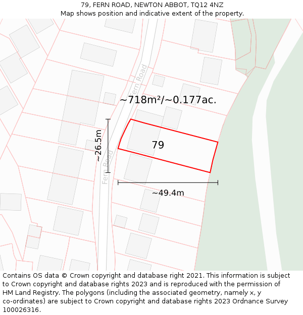 79, FERN ROAD, NEWTON ABBOT, TQ12 4NZ: Plot and title map