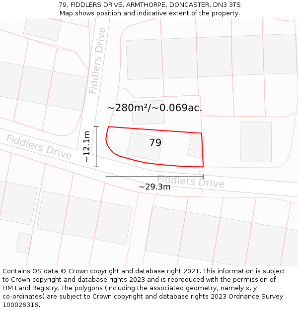 79, FIDDLERS DRIVE, ARMTHORPE, DONCASTER, DN3 3TS: Plot and title map