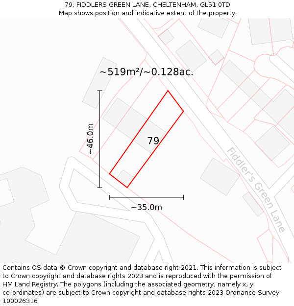 79, FIDDLERS GREEN LANE, CHELTENHAM, GL51 0TD: Plot and title map