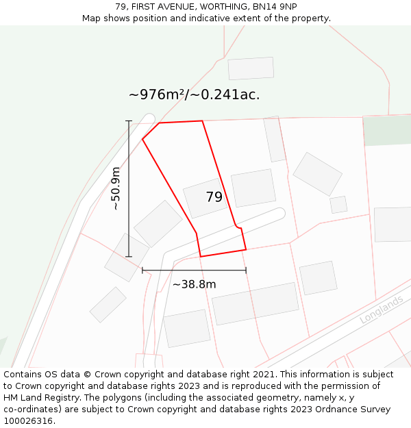79, FIRST AVENUE, WORTHING, BN14 9NP: Plot and title map