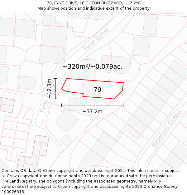 79, FYNE DRIVE, LEIGHTON BUZZARD, LU7 2YG: Plot and title map