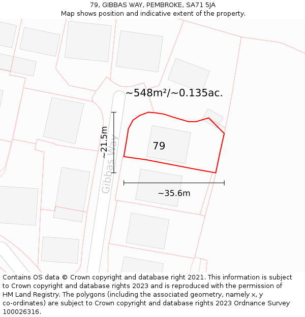 79, GIBBAS WAY, PEMBROKE, SA71 5JA: Plot and title map