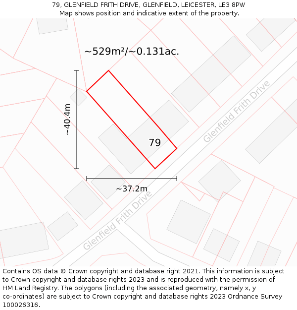 79, GLENFIELD FRITH DRIVE, GLENFIELD, LEICESTER, LE3 8PW: Plot and title map