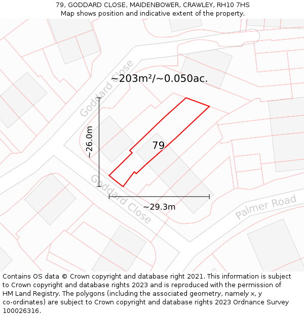 79, GODDARD CLOSE, MAIDENBOWER, CRAWLEY, RH10 7HS: Plot and title map