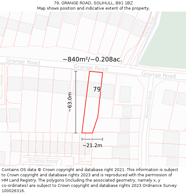 79, GRANGE ROAD, SOLIHULL, B91 1BZ: Plot and title map