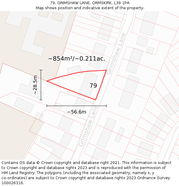 79, GRIMSHAW LANE, ORMSKIRK, L39 1PA: Plot and title map
