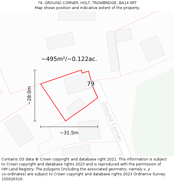 79, GROUND CORNER, HOLT, TROWBRIDGE, BA14 6RT: Plot and title map