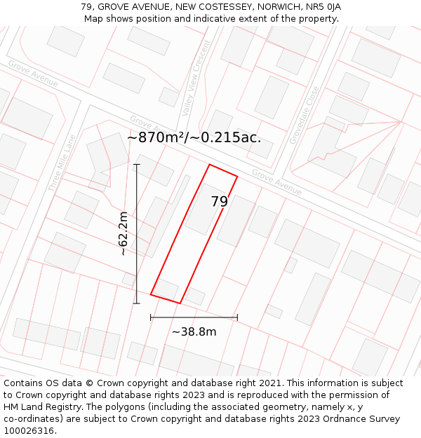 79, GROVE AVENUE, NEW COSTESSEY, NORWICH, NR5 0JA: Plot and title map