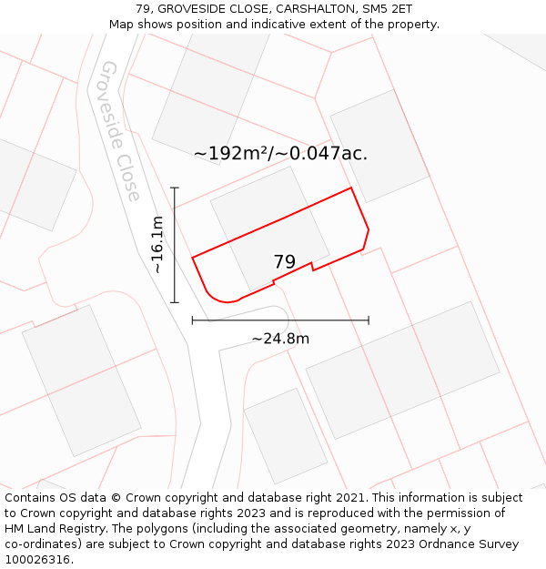 79, GROVESIDE CLOSE, CARSHALTON, SM5 2ET: Plot and title map
