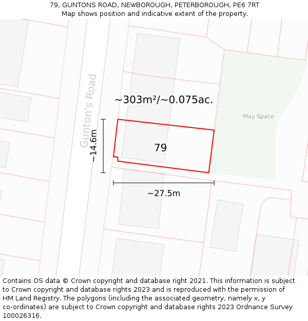 79, GUNTONS ROAD, NEWBOROUGH, PETERBOROUGH, PE6 7RT: Plot and title map