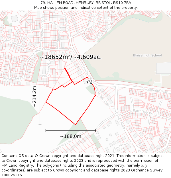79, HALLEN ROAD, HENBURY, BRISTOL, BS10 7RA: Plot and title map