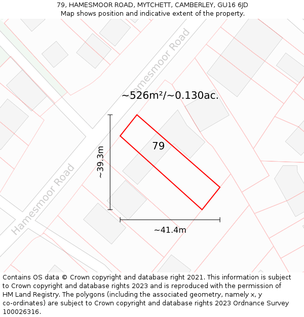 79, HAMESMOOR ROAD, MYTCHETT, CAMBERLEY, GU16 6JD: Plot and title map