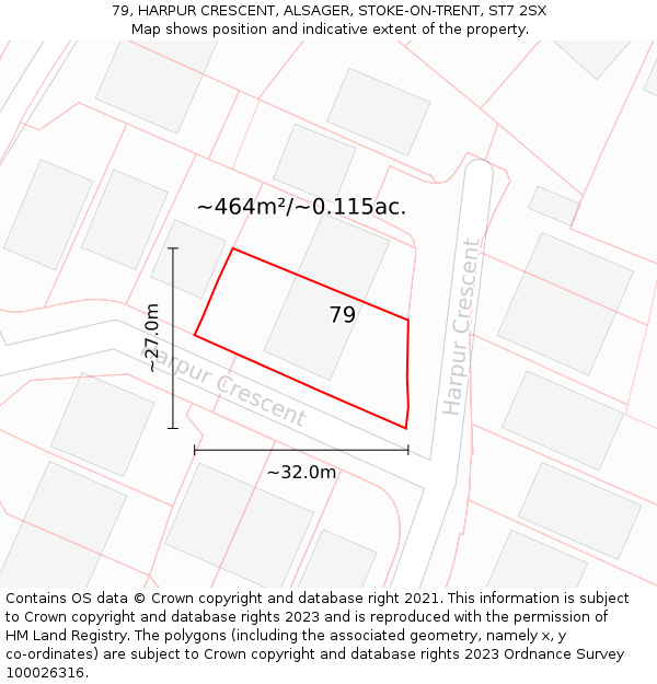 79, HARPUR CRESCENT, ALSAGER, STOKE-ON-TRENT, ST7 2SX: Plot and title map