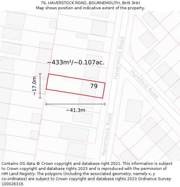 79, HAVERSTOCK ROAD, BOURNEMOUTH, BH9 3HH: Plot and title map