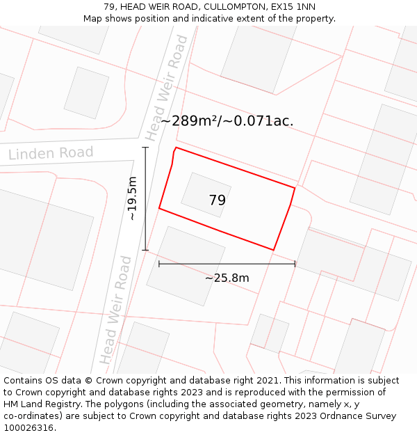 79, HEAD WEIR ROAD, CULLOMPTON, EX15 1NN: Plot and title map