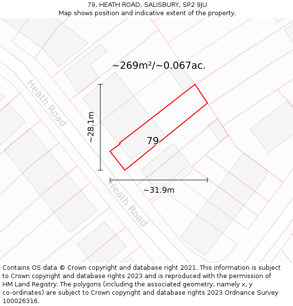79, HEATH ROAD, SALISBURY, SP2 9JU: Plot and title map