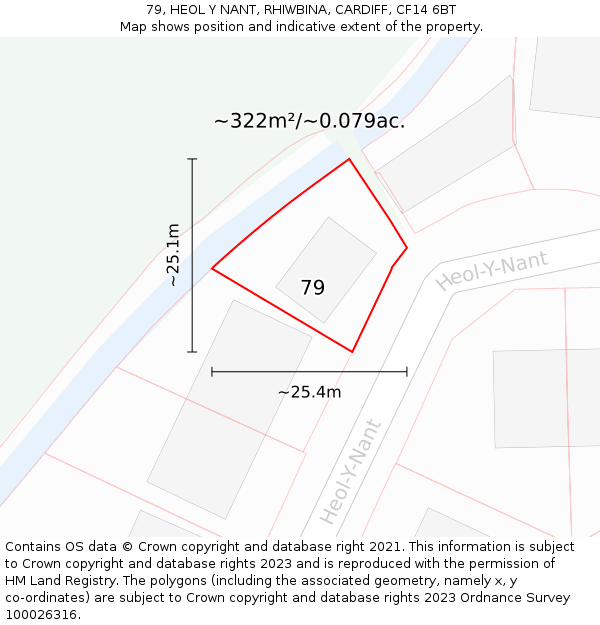 79, HEOL Y NANT, RHIWBINA, CARDIFF, CF14 6BT: Plot and title map