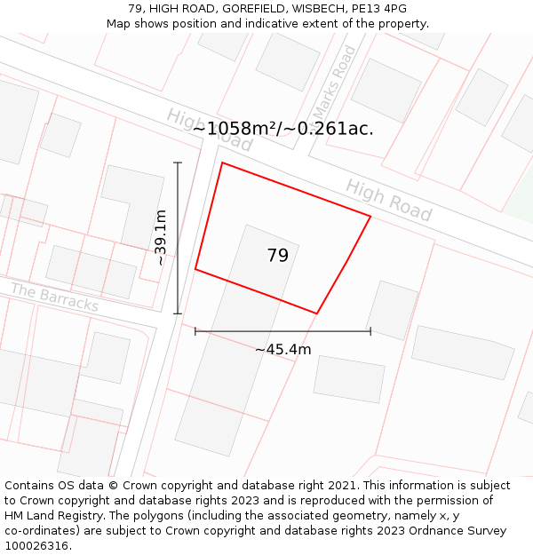 79, HIGH ROAD, GOREFIELD, WISBECH, PE13 4PG: Plot and title map