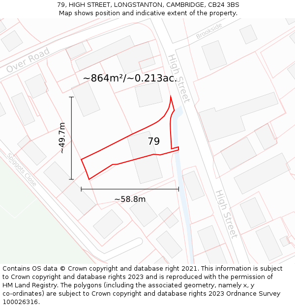 79, HIGH STREET, LONGSTANTON, CAMBRIDGE, CB24 3BS: Plot and title map