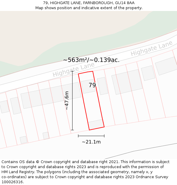 79, HIGHGATE LANE, FARNBOROUGH, GU14 8AA: Plot and title map