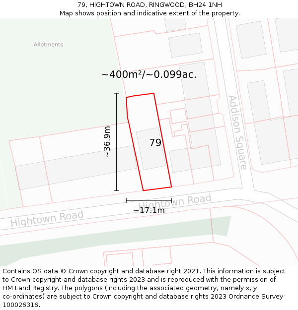 79, HIGHTOWN ROAD, RINGWOOD, BH24 1NH: Plot and title map