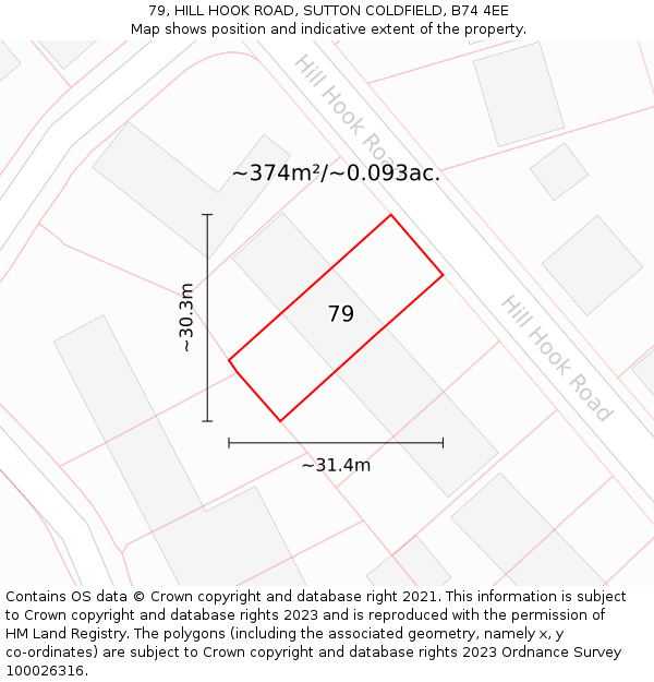 79, HILL HOOK ROAD, SUTTON COLDFIELD, B74 4EE: Plot and title map
