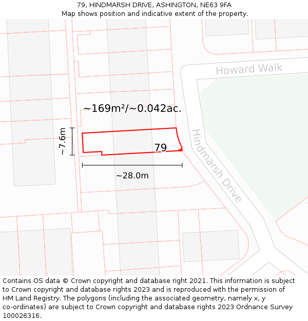 79, HINDMARSH DRIVE, ASHINGTON, NE63 9FA: Plot and title map