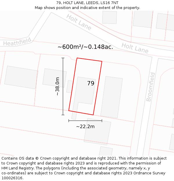 79, HOLT LANE, LEEDS, LS16 7NT: Plot and title map