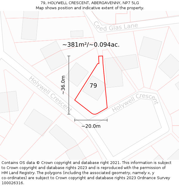 79, HOLYWELL CRESCENT, ABERGAVENNY, NP7 5LG: Plot and title map
