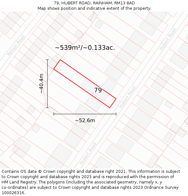 79, HUBERT ROAD, RAINHAM, RM13 8AD: Plot and title map