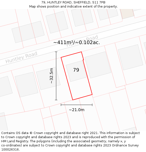 79, HUNTLEY ROAD, SHEFFIELD, S11 7PB: Plot and title map