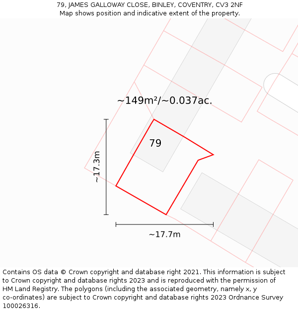 79, JAMES GALLOWAY CLOSE, BINLEY, COVENTRY, CV3 2NF: Plot and title map