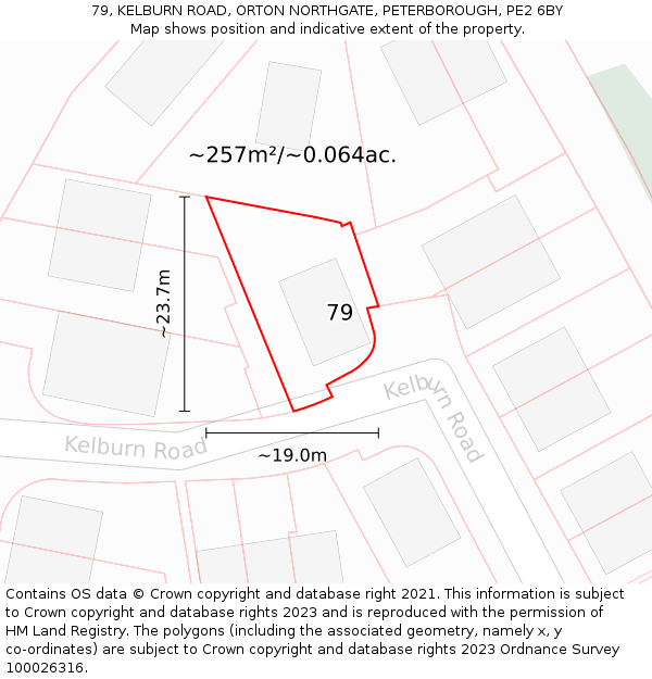 79, KELBURN ROAD, ORTON NORTHGATE, PETERBOROUGH, PE2 6BY: Plot and title map