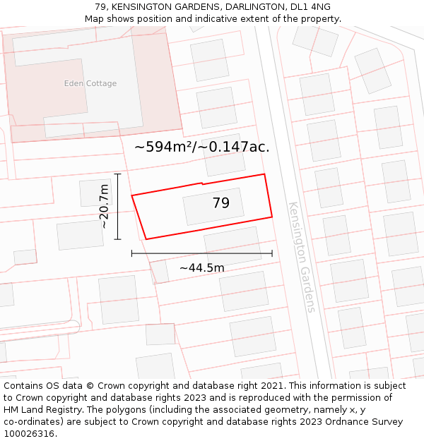 79, KENSINGTON GARDENS, DARLINGTON, DL1 4NG: Plot and title map
