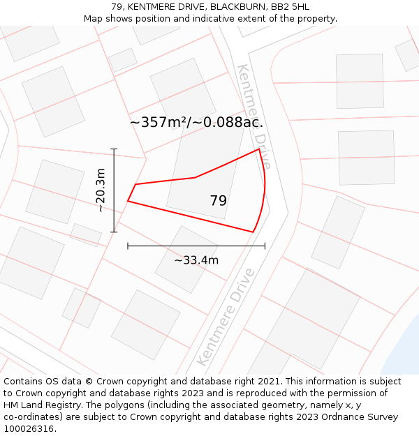79, KENTMERE DRIVE, BLACKBURN, BB2 5HL: Plot and title map