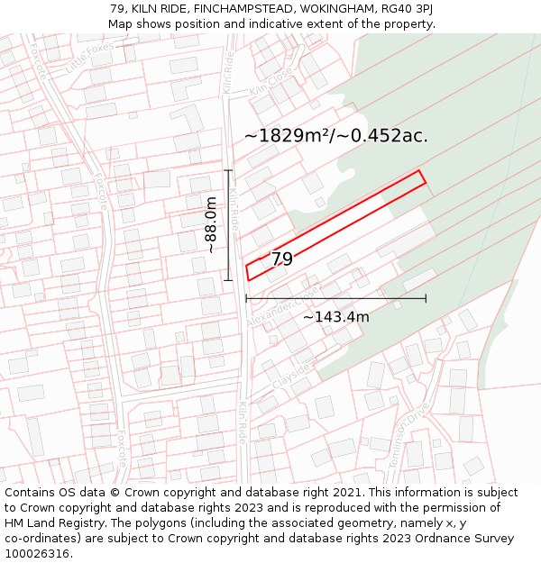79, KILN RIDE, FINCHAMPSTEAD, WOKINGHAM, RG40 3PJ: Plot and title map