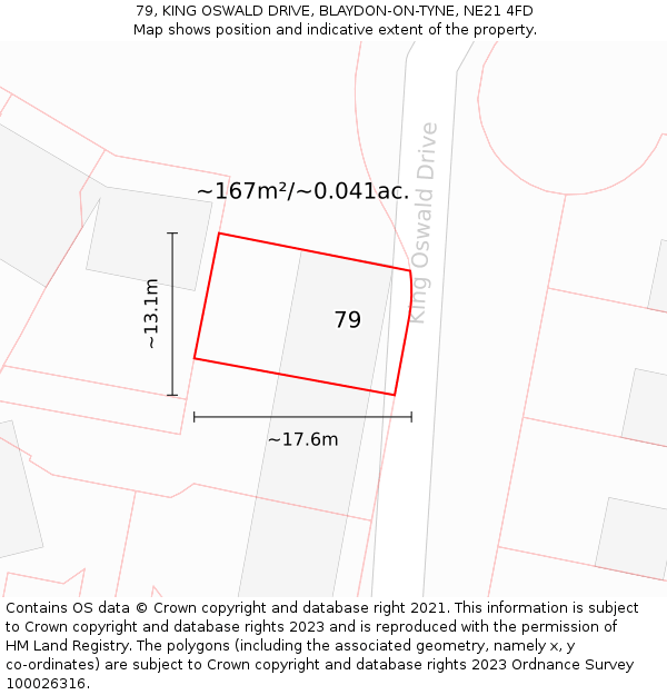 79, KING OSWALD DRIVE, BLAYDON-ON-TYNE, NE21 4FD: Plot and title map