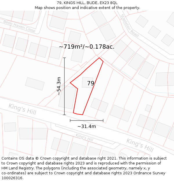 79, KINGS HILL, BUDE, EX23 8QL: Plot and title map