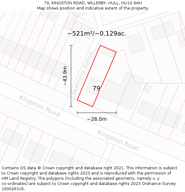 79, KINGSTON ROAD, WILLERBY, HULL, HU10 6AH: Plot and title map