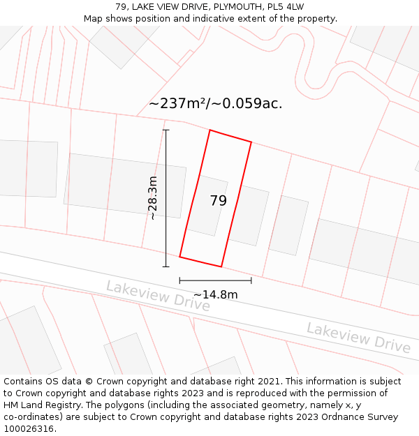 79, LAKE VIEW DRIVE, PLYMOUTH, PL5 4LW: Plot and title map