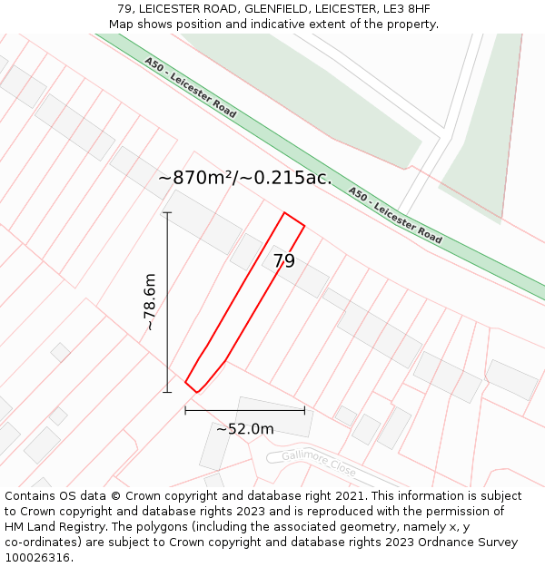 79, LEICESTER ROAD, GLENFIELD, LEICESTER, LE3 8HF: Plot and title map